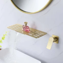 Waterfall Wall Mounted Bathroom Sink Faucet Brushed Gold Single Handle JK0035 -Cheap RBrohant Store 0I2A8368 1