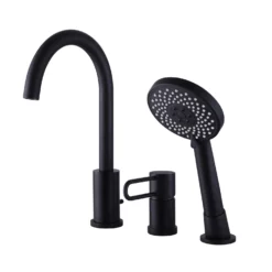 3-Hole Deck Mount Bathtub Faucet With Handheld Shower And Tub Spout JK0052