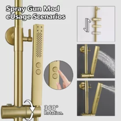 3-Function Shower System With Dual Mode Hand Shower (Jet+Spray) Brushed Gold HG6914BG -Cheap RBrohant Store 3 0387d132 c3e7 4d42 931b f218ac28ac21