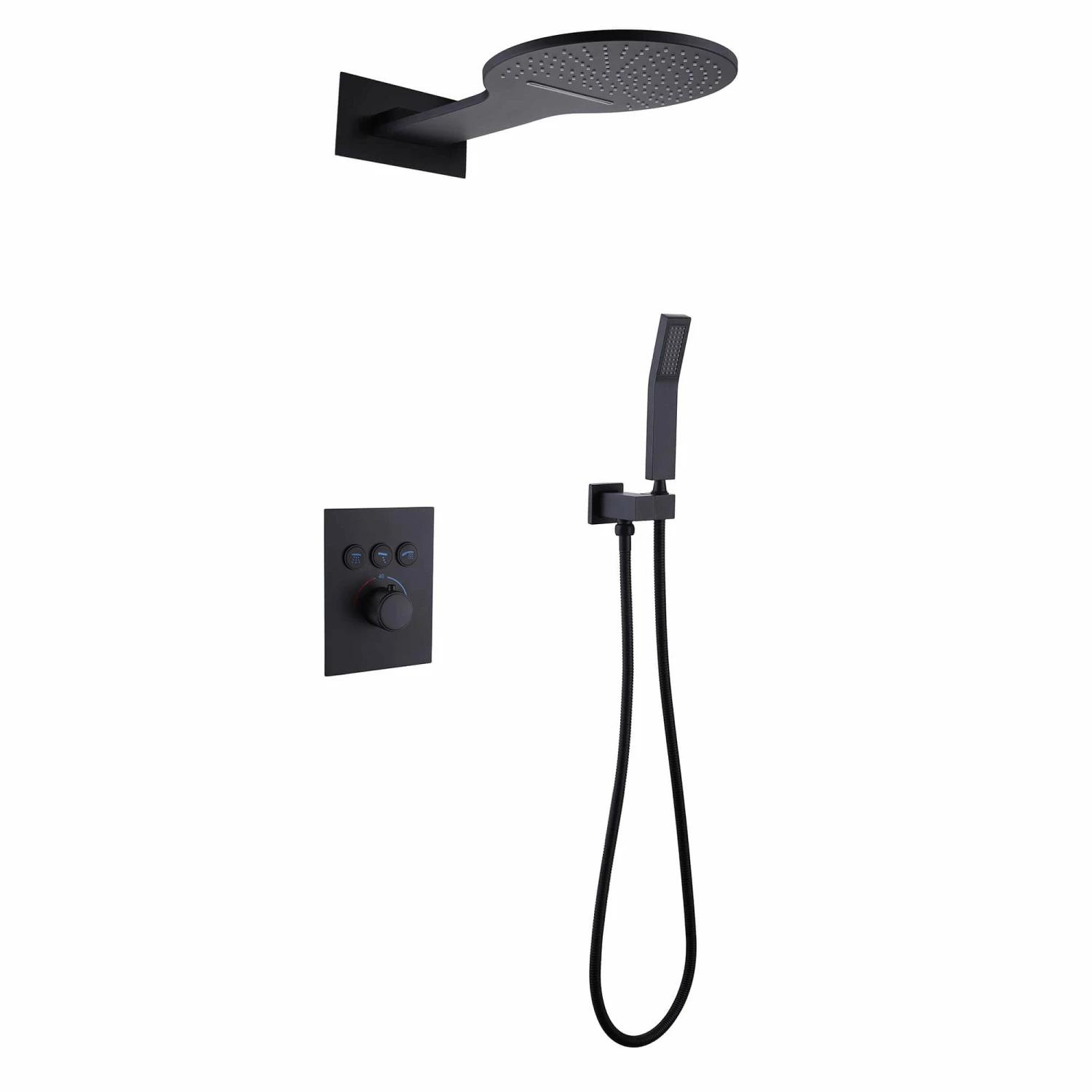 Solid Brass Wall Mount Thermostatic Shower System Matte Black AD0001MB 1 Solid Brass Wall Mount Thermostatic Shower System Matte Black AD0001MB