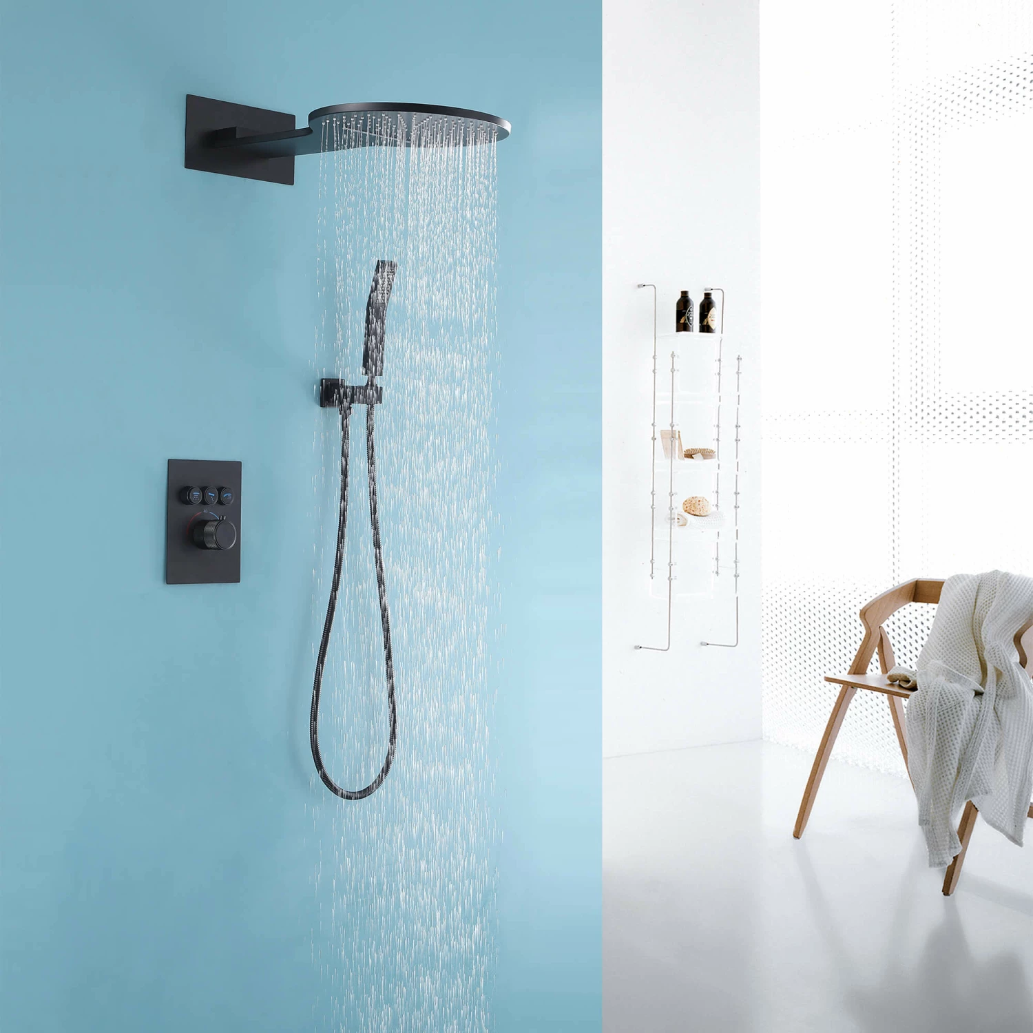 Solid Brass Wall Mount Thermostatic Shower System Matte Black AD0001MB 2 Solid Brass Wall Mount Thermostatic Shower System Matte Black AD0001MB - Image 2