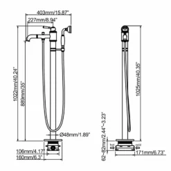 Single Handle Floor Mounted Bathtub Filler With Hand Shower Brushed Gold AD7013BG -Cheap RBrohant Store AD7013BG 10