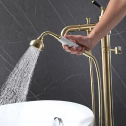 Single Handle Floor Mounted Bathtub Filler With Hand Shower Brushed Gold AD7013BG -Cheap RBrohant Store AD7013BG 4
