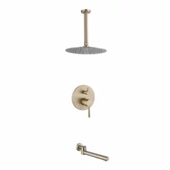 Brushed Gold Brass Shower System Complete Set With Tub Spout JK0053