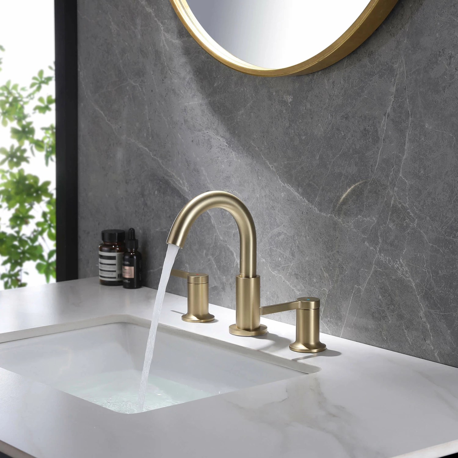 Widespread Bathroom Sink Faucet 3-Hole Deck Mounted Brushed Gold JK0061 3 Widespread Bathroom Sink Faucet 3-Hole Deck Mounted Brushed Gold JK0061 - Image 3