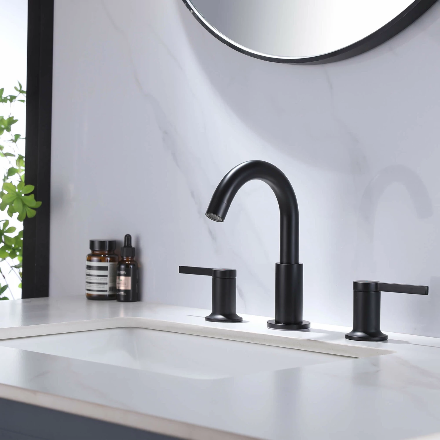 3-Hole Deck Mounted Widespread Matte Black Bathroom Sink Faucet JK0062 2 3-Hole Deck Mounted Widespread Matte Black Bathroom Sink Faucet JK0062 - Image 2