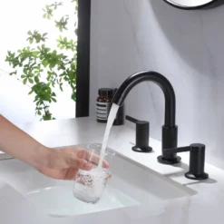 3-Hole Deck Mounted Widespread Matte Black Bathroom Sink Faucet JK0062 11 3-Hole Deck Mounted Widespread Matte Black Bathroom Sink Faucet JK0062 -Cheap RBrohant Store JK0062 4