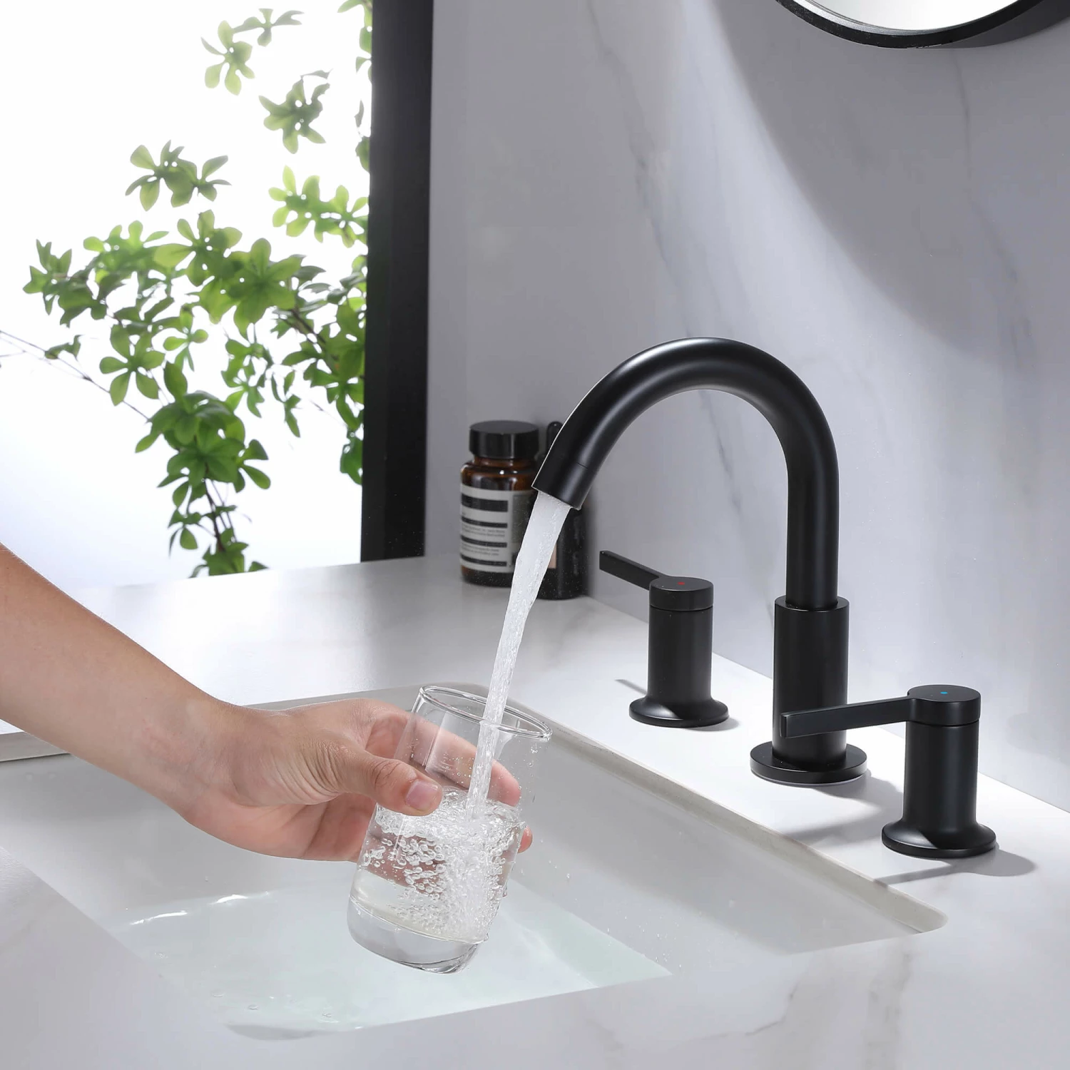 3-Hole Deck Mounted Widespread Matte Black Bathroom Sink Faucet JK0062 4 3-Hole Deck Mounted Widespread Matte Black Bathroom Sink Faucet JK0062 - Image 4