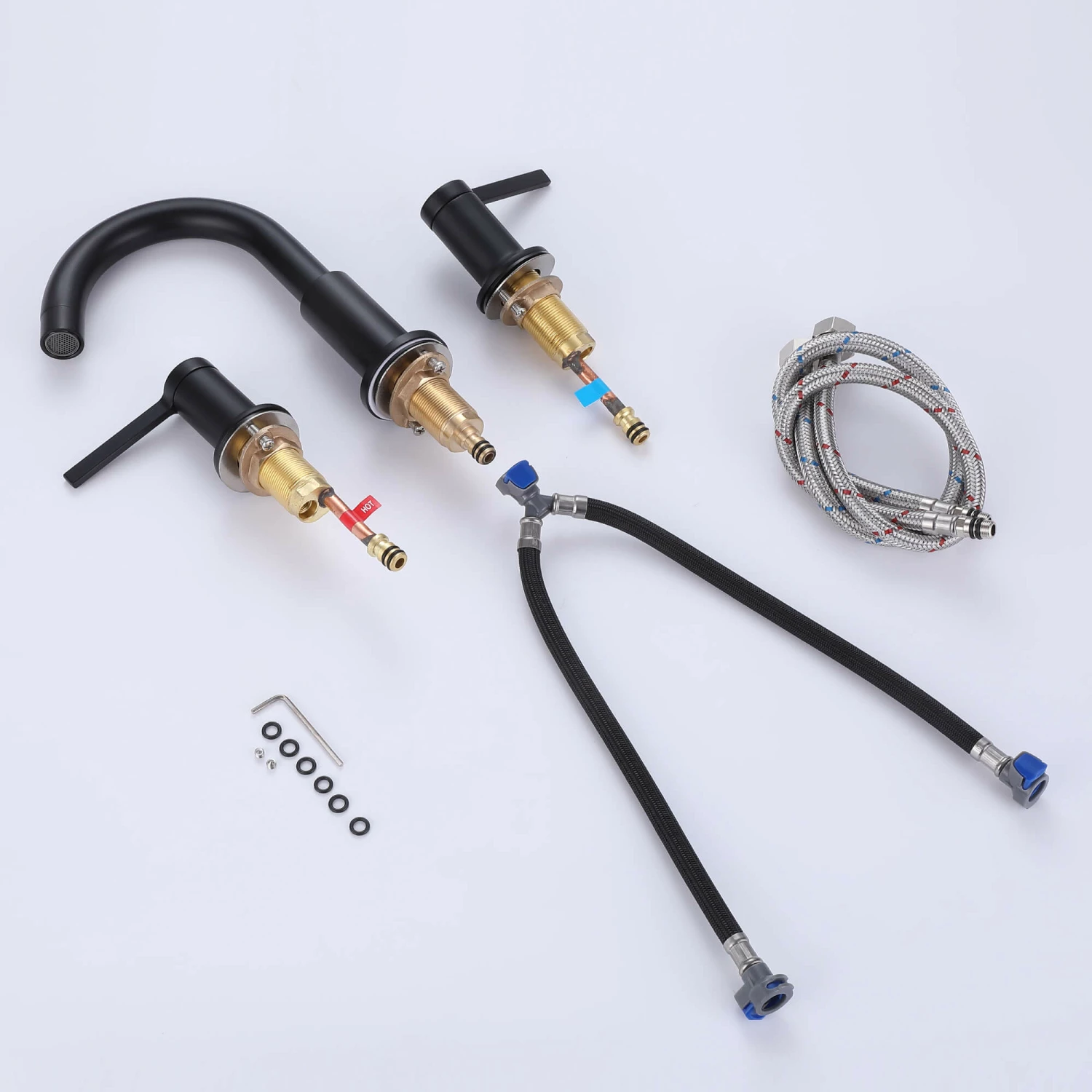 3-Hole Deck Mounted Widespread Matte Black Bathroom Sink Faucet JK0062 7 3-Hole Deck Mounted Widespread Matte Black Bathroom Sink Faucet JK0062 - Image 7