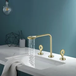 Unique Rain Curtain Design Two Handle Basin Mixer Faucet Brushed Gold JK0088 -Cheap RBrohant Store JK0088 6 526c534e 7f78 43a0 8985 585752ed01b3