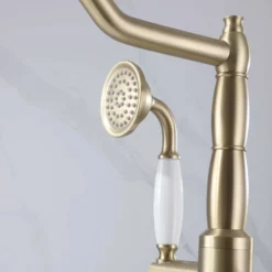 360° Swivel Freestanding Bathtub Faucet With Hand Shower Floor Mount Tub Filler Brushed Gold JK0116 -Cheap RBrohant Store JK0116 6