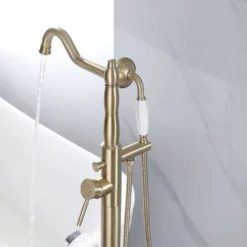 360° Swivel Freestanding Bathtub Faucet With Hand Shower Floor Mount Tub Filler Brushed Gold JK0116 -Cheap RBrohant Store JK0116 7
