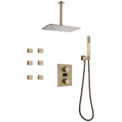 Thermostatic Shower System With Temperature Digital Display 6 Body Spray Jets Ceiling Mounted JK0126