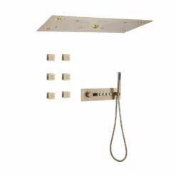 Luxury LED Dual Shower Head System Ceiling Mount Digital Display Thermostatic Shower Faucet With 6 Body Jets JK0127