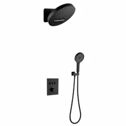 Wall Mounted Thermostatic Shower System With Push Button Diverter And Luxury 12’’ Rain Shower Head JK0185