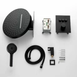 Wall Mounted Thermostatic Shower System With Push Button Diverter And Luxury 12’’ Rain Shower Head JK0185 -Cheap RBrohant Store JK0185 11 14569599 df62 403f b9b2 aac364d16d86