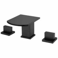 Double Handle Deck Mounted Waterfall Bathroom Sink Faucet Matte Black JK0187