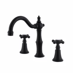 Double Cross Handle Matte Black Widespread Bathroom Faucet JK0199