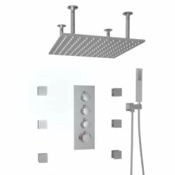 Three Functions Luxury Wall Mounted Bathroom Thermostatic Shower System Brushed Nickel JK0272