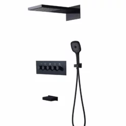 Three Function Safety Thermostatic Shower System With Waterfall Bath Faucet Matt Black LS401DY