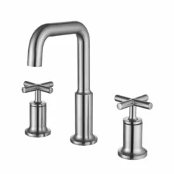 Widespread Cross Handle Gooseneck Vanity Faucet Brushed Nickel LYJ0009