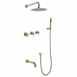 Wall Mount Rainfall Bathtub Shower System With Tub Spout Brushed Gold JK0299