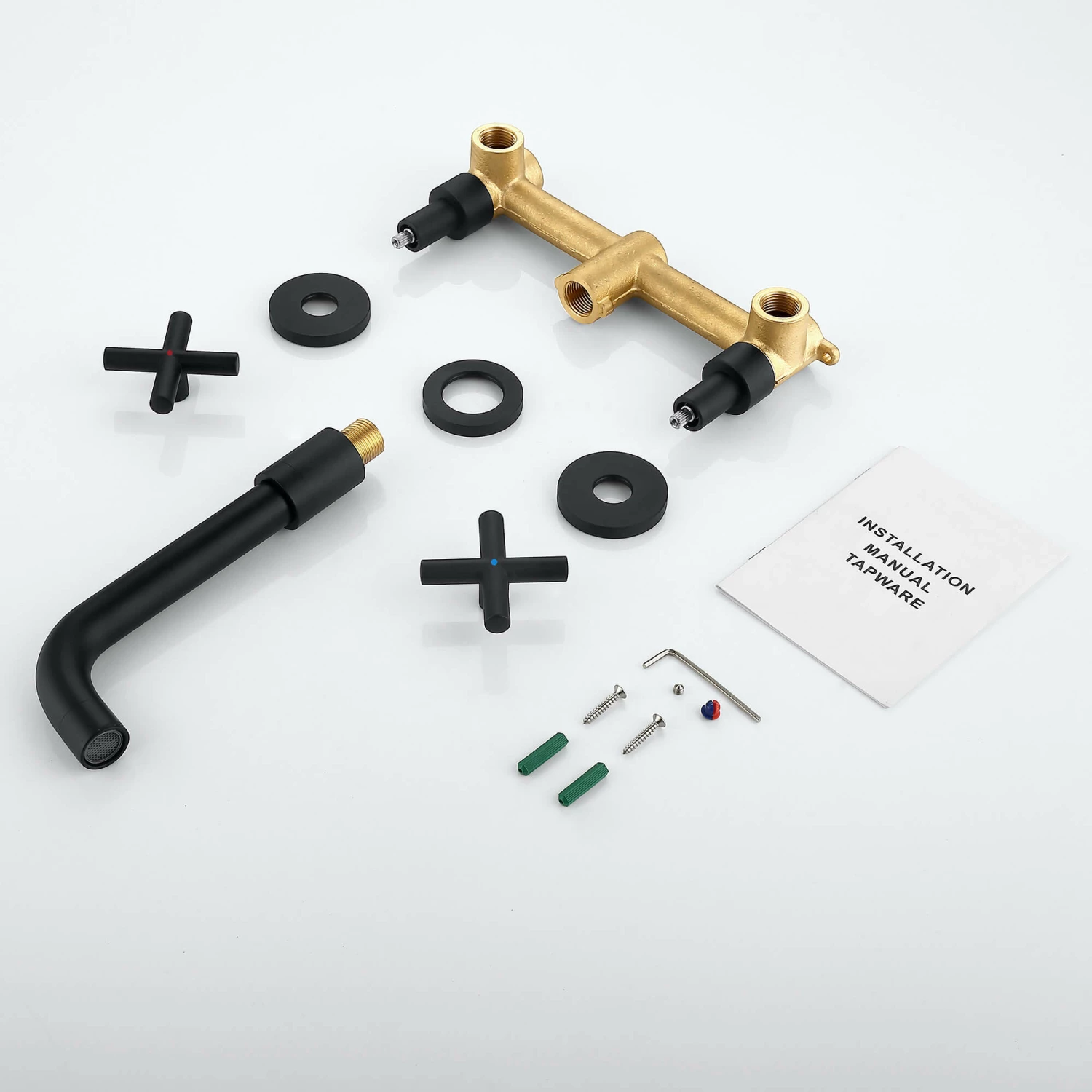 Matte Black Cross 2 Handle Wall Mount Bathroom Faucet RB0714 6 Matte Black Cross 2 Handle Wall Mount Bathroom Faucet RB0714 - Image 6