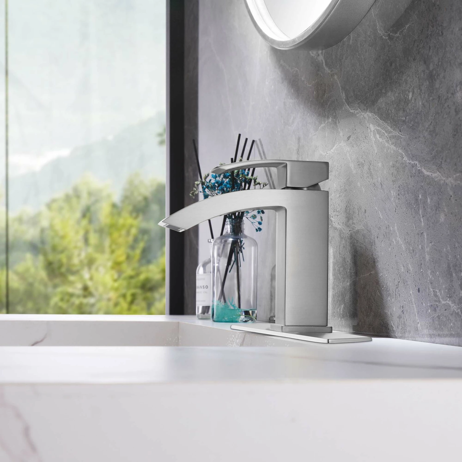 Single Handle 1 Hole Bathroom Faucet In Brushed Nickel RB0760-BN 3 Single Handle 1 Hole Bathroom Faucet In Brushed Nickel RB0760-BN - Image 3