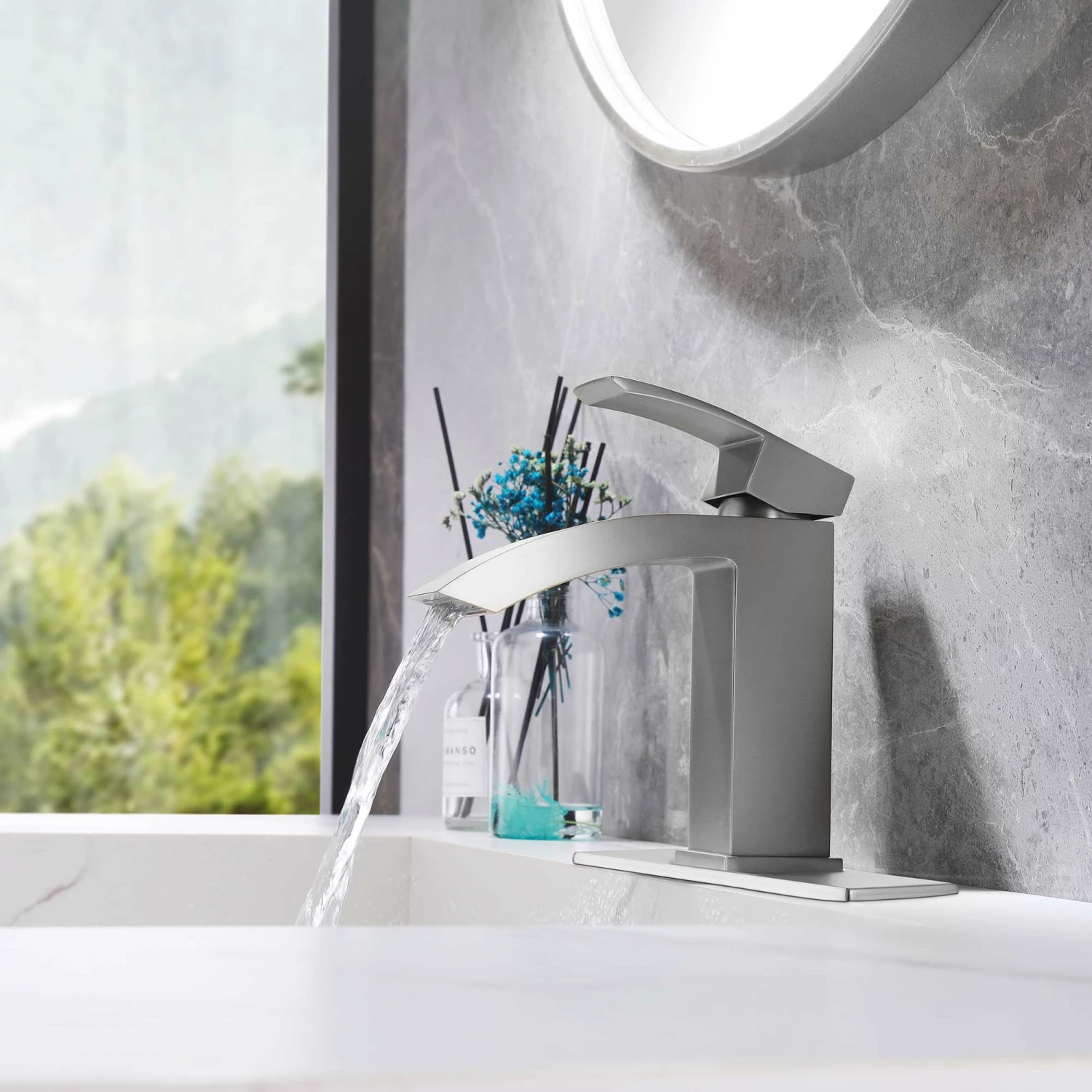 Single Handle 1 Hole Bathroom Faucet In Brushed Nickel RB0760-BN 4 Single Handle 1 Hole Bathroom Faucet In Brushed Nickel RB0760-BN - Image 4