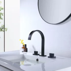 Matte Black 3 Hole Widespread Bathroom Sink Faucet Solid Brass RB0766 -Cheap RBrohant Store RB0766 3 4ac744d2 6364 4a4b 9866 92a41e8b0fcd