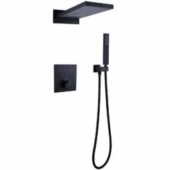 Thermostatic Shower System Matte Black Rainfall Shower Head With Handheld Sprayer RB0806