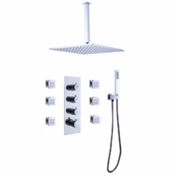 Chrome Ceiling Mount Shower Faucet Set With 6 Body Sprays RB0807