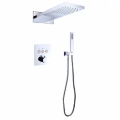 Wall Mount Thermostatic Shower System With 2-Function Shower Head Solid Brass