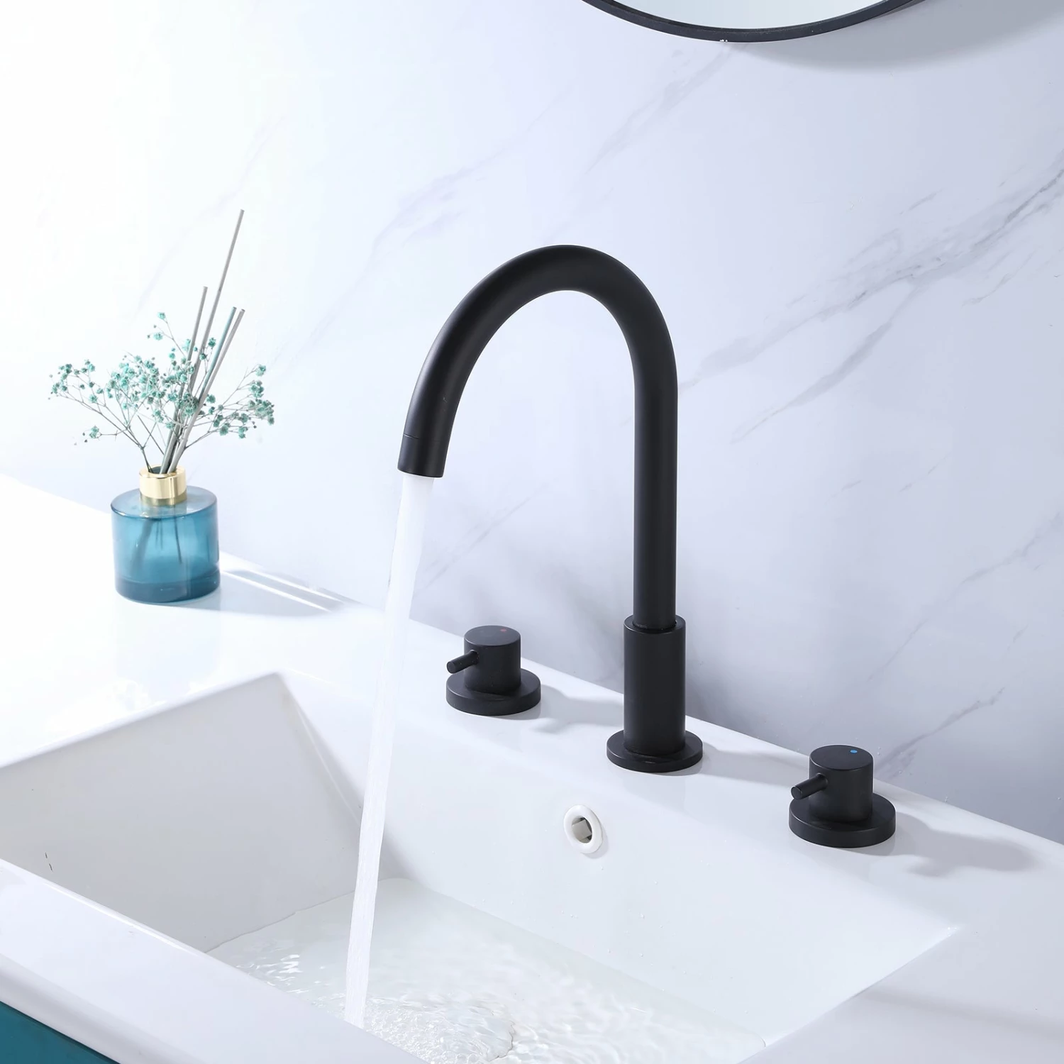 Matte Black Widespread Bathroom Vanity Sink Faucet RB0897 2 Matte Black Widespread Bathroom Vanity Sink Faucet RB0897 - Image 2