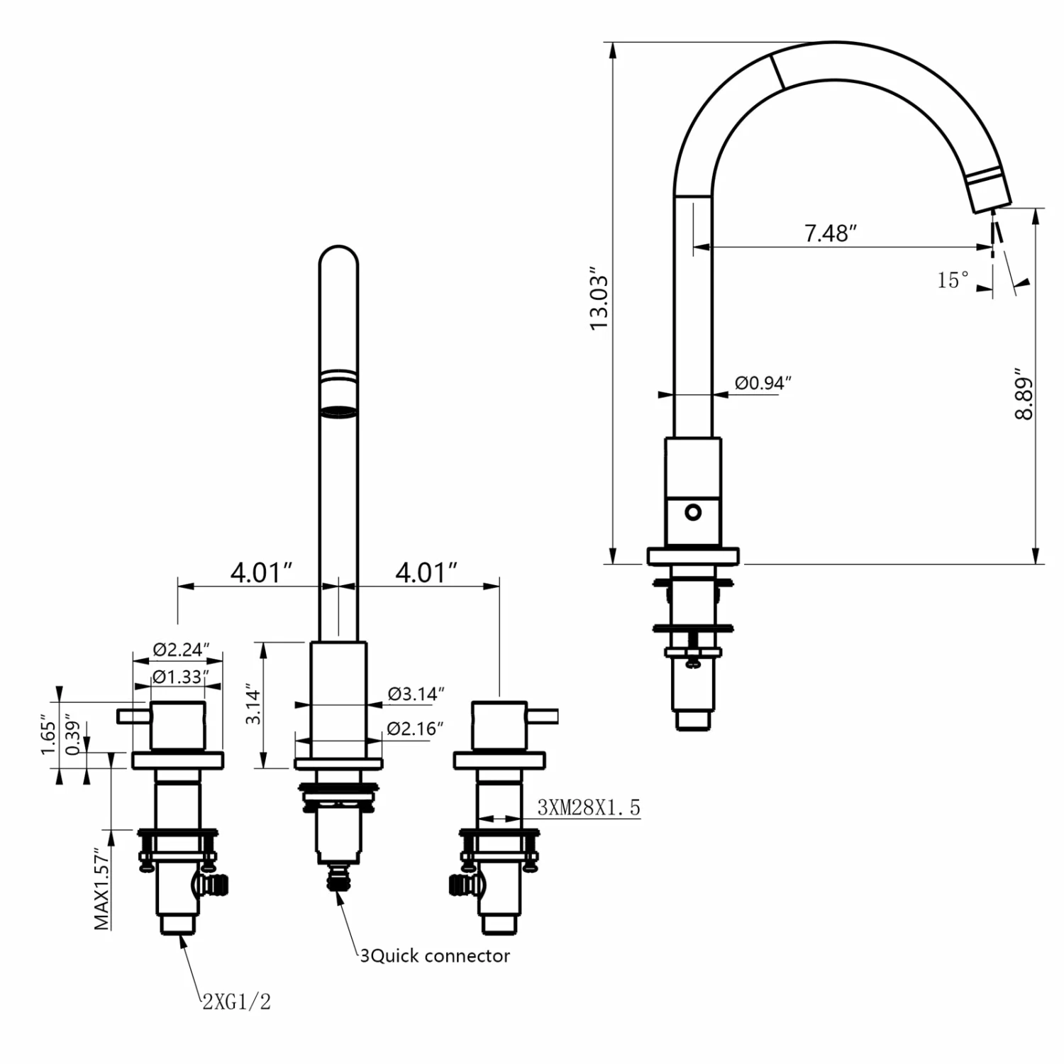 Matte Black Widespread Bathroom Vanity Sink Faucet RB0897 7 Matte Black Widespread Bathroom Vanity Sink Faucet RB0897 - Image 7