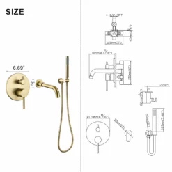 Wall Mounted Brushed Gold Bathtub Faucet With Handheld Shower RB0908 -Cheap RBrohant Store RB0908
