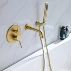Wall Mounted Brushed Gold Bathtub Faucet With Handheld Shower RB0908 -Cheap RBrohant Store RB0908 7