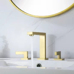 Widespread Bathroom Faucet 3 Hole Brushed Gold Basin Lavatory Mixer Tap RB0956 -Cheap RBrohant Store RB0956 3