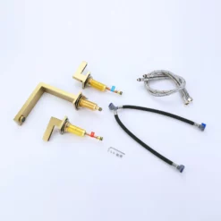 Widespread Bathroom Faucet 3 Hole Brushed Gold Basin Lavatory Mixer Tap RB0956 -Cheap RBrohant Store RB0956 7