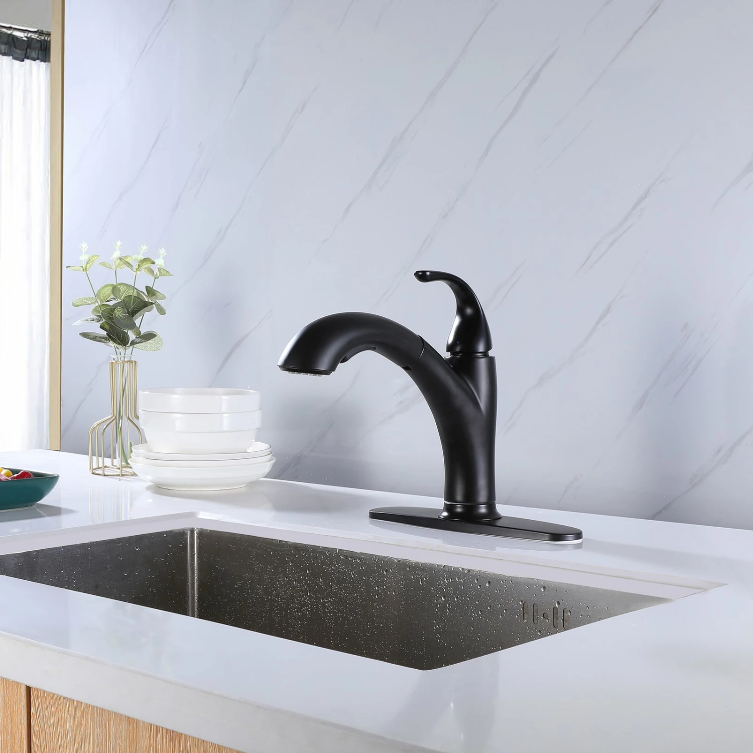 Two Spray Mode Pull Out Bathroom Sink Faucet With Deck Plate RB0958 2 Two Spray Mode Pull Out Bathroom Sink Faucet With Deck Plate RB0958 - Image 2