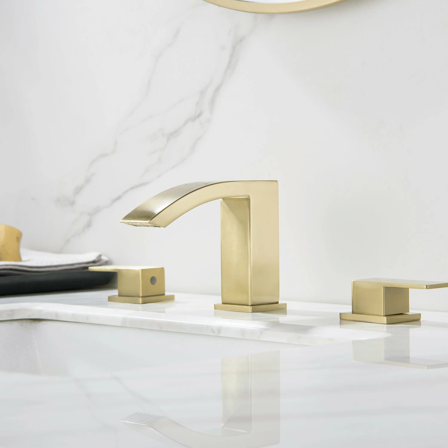 Widespread 2 Handle Bathroom Sink Faucet Brushed Gold RB0980 2 Widespread 2 Handle Bathroom Sink Faucet Brushed Gold RB0980 - Image 2