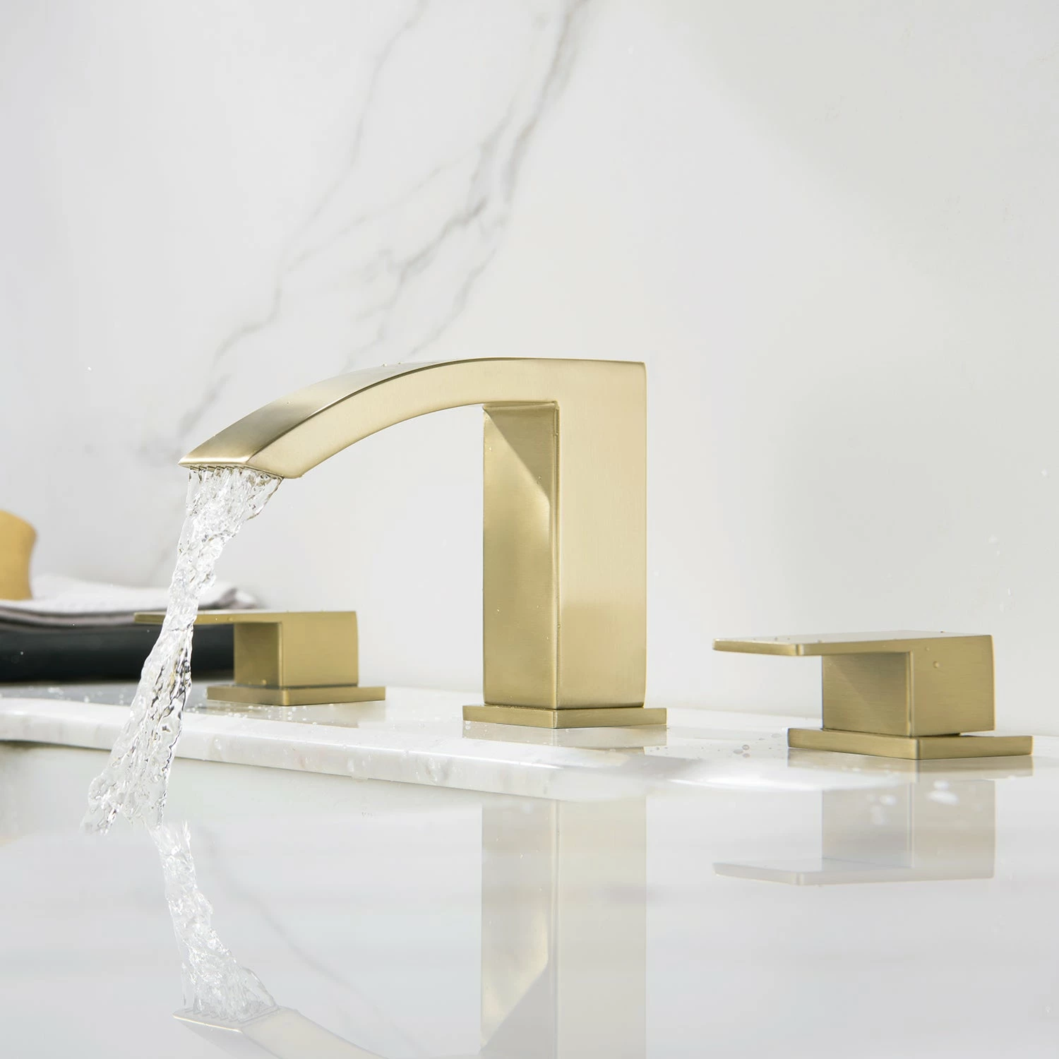 Widespread 2 Handle Bathroom Sink Faucet Brushed Gold RB0980 3 Widespread 2 Handle Bathroom Sink Faucet Brushed Gold RB0980 - Image 3