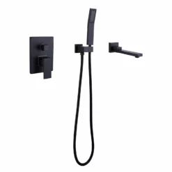 Wall Mounted Matte Black Tub Filler With Tub Spout And Hand Shower RB1014