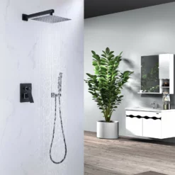 Wall Mount Rainfall Shower System Matte Black Shower Faucet RB1016 -Cheap RBrohant Store RB1016 3