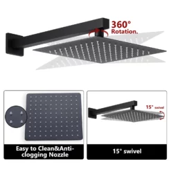 Wall Mount Rainfall Shower System Matte Black Shower Faucet RB1016 -Cheap RBrohant Store RB1016 4