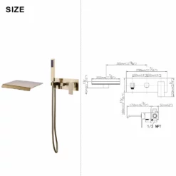 Waterfall Tub Faucet Wall Mounted Tub Filler With Hand Shower Brushed Gold RB1070 19 Waterfall Tub Faucet Wall Mounted Tub Filler With Hand Shower Brushed Gold RB1070 -Cheap RBrohant Store RB1070