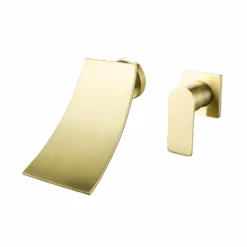 Brushed Gold Wall Mount Waterfall Spout Bathroom Sink Faucet RB1075
