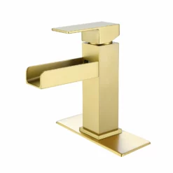 Brushed Gold Deck Mounted Waterfall Vanity Faucet With 6 Inch Deck Plate RB1076