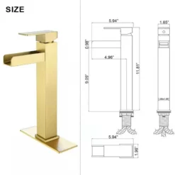 Tall Waterfall Spout Bathroom Lavatory Faucet Deck Mounted Brushed Gold RB1077 -Cheap RBrohant Store RB1077