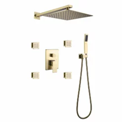 Brushed Gold Shower Faucet Set With 4 PCS Shower Body Sprayer Jets RB1086